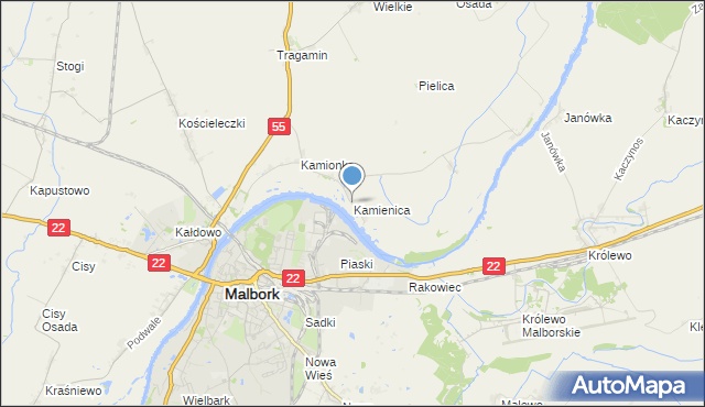 mapa Kamienica, Kamienica gmina Malbork na mapie Targeo