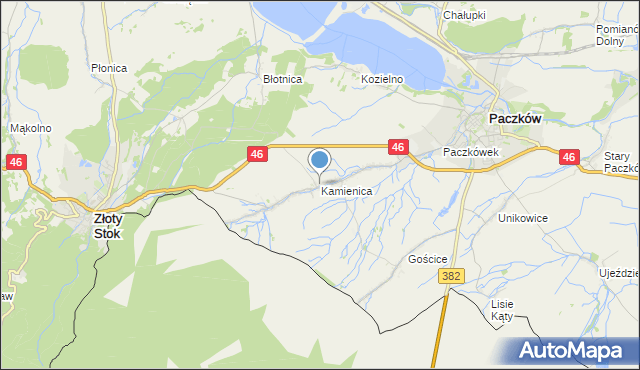 mapa Kamienica, Kamienica gmina Paczków na mapie Targeo