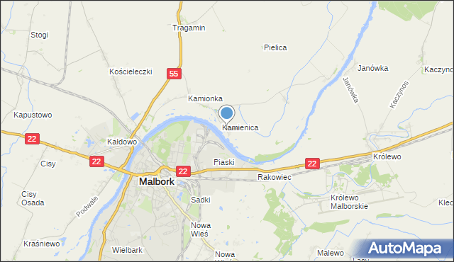 mapa Kamienice, Kamienice gmina Malbork na mapie Targeo