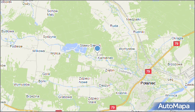 mapa Kamieniec, Kamieniec gmina Połaniec na mapie Targeo