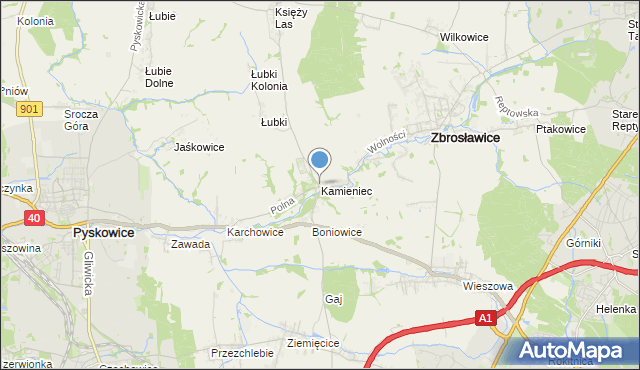 mapa Kamieniec, Kamieniec gmina Zbrosławice na mapie Targeo