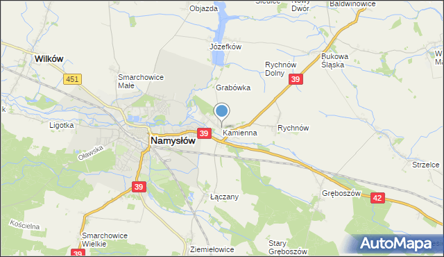 mapa Kamienna, Kamienna gmina Namysłów na mapie Targeo