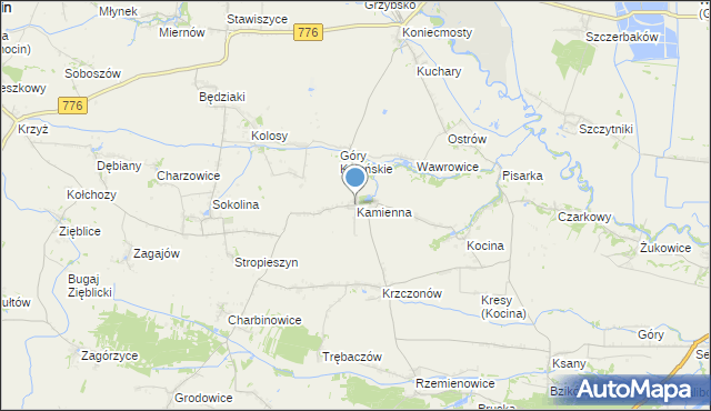 mapa Kamienna, Kamienna gmina Opatowiec na mapie Targeo