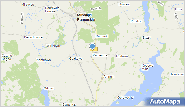 mapa Kamienna, Kamienna gmina Prabuty na mapie Targeo