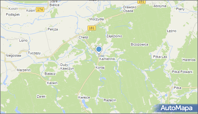 mapa Kamiennik, Kamiennik gmina Drawsko na mapie Targeo