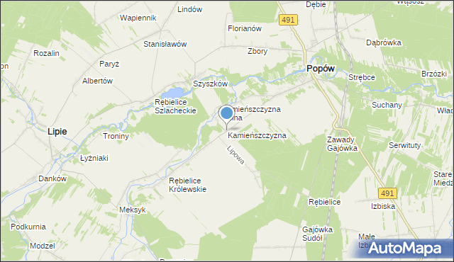 mapa Kamieńszczyzna, Kamieńszczyzna gmina Popów na mapie Targeo