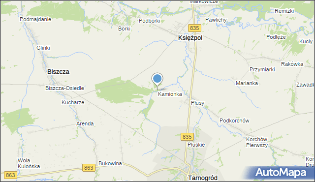 mapa Kamionka, Kamionka gmina Księżpol na mapie Targeo