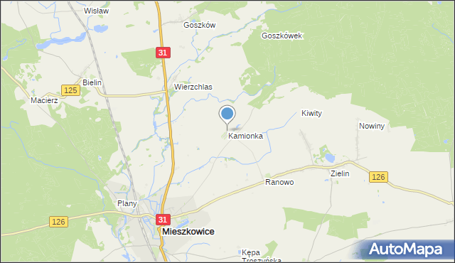 mapa Kamionka, Kamionka gmina Mieszkowice na mapie Targeo