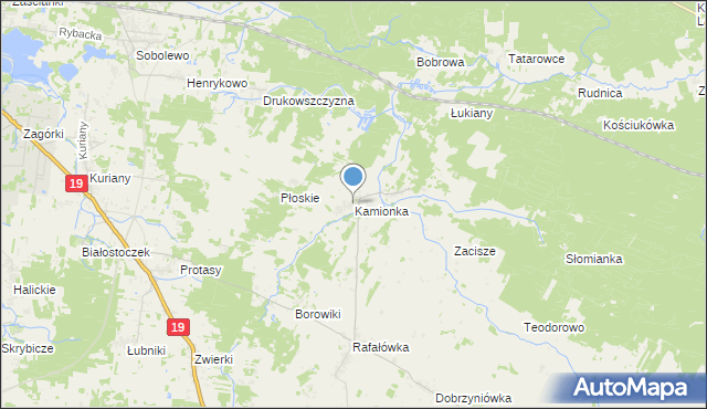 mapa Kamionka, Kamionka gmina Zabłudów na mapie Targeo