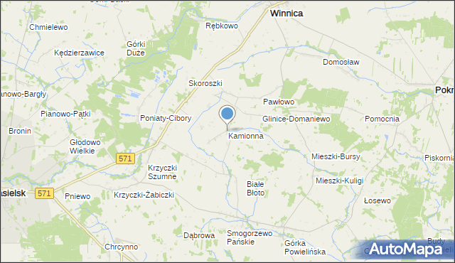 mapa Kamionna, Kamionna gmina Winnica na mapie Targeo