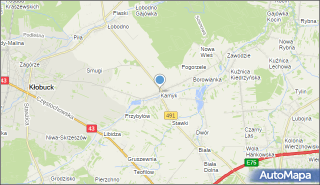 mapa Kamyk, Kamyk gmina Kłobuck na mapie Targeo