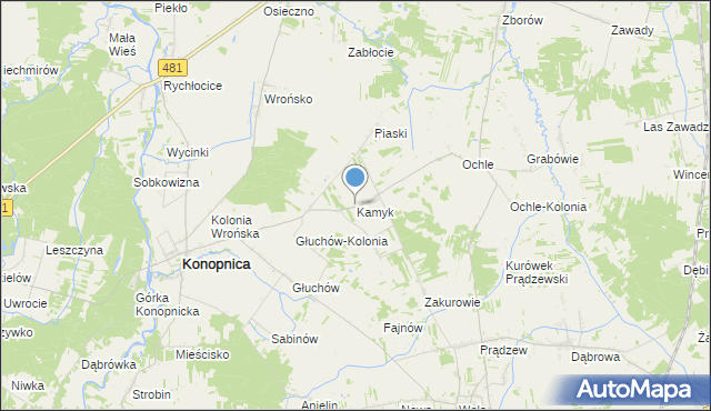 mapa Kamyk, Kamyk gmina Konopnica na mapie Targeo