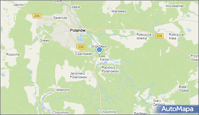 mapa Kania, Kania gmina Polanów na mapie Targeo