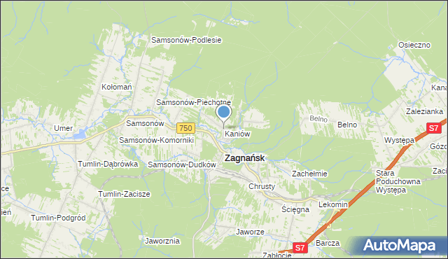 mapa Kaniów, Kaniów gmina Zagnańsk na mapie Targeo