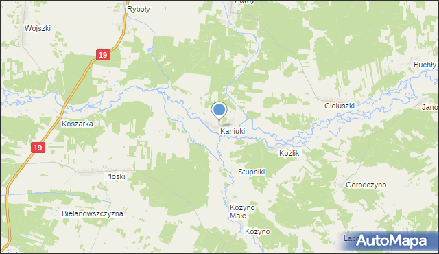 mapa Kaniuki, Kaniuki gmina Zabłudów na mapie Targeo
