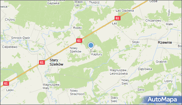 mapa Kaptury, Kaptury gmina Szelków na mapie Targeo