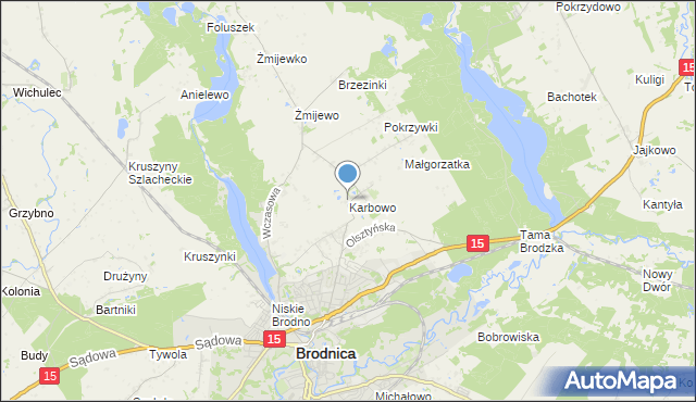 mapa Karbowo, Karbowo gmina Brodnica na mapie Targeo