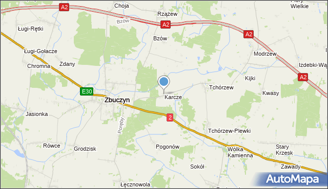 mapa Karcze, Karcze gmina Zbuczyn na mapie Targeo