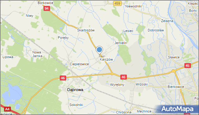 mapa Karczów, Karczów gmina Dąbrowa na mapie Targeo