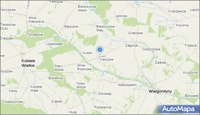 mapa Karczów, Karczów gmina Wielgomłyny na mapie Targeo