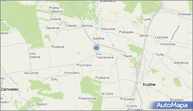 mapa Karczowice, Karczowice gmina Kozłów na mapie Targeo