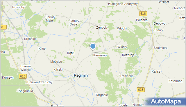 mapa Karniewo, Karniewo gmina Regimin na mapie Targeo