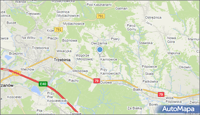 mapa Karniowice, Karniowice gmina Trzebinia na mapie Targeo