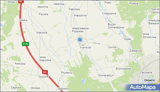 mapa Karnków, Karnków gmina Głowno na mapie Targeo