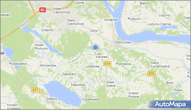 mapa Karolew, Karolew gmina Gąbin na mapie Targeo