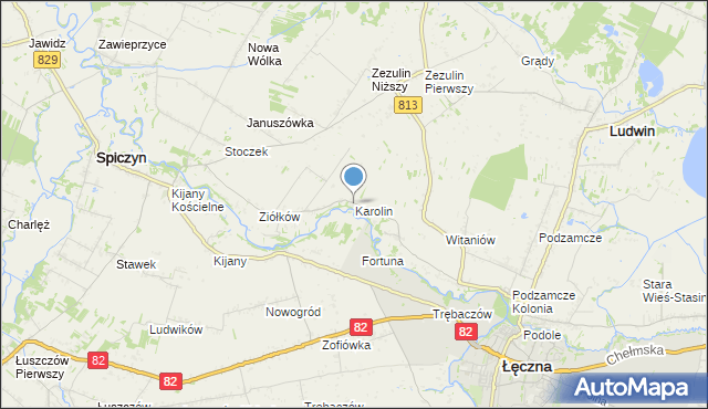mapa Karolin, Karolin gmina Łęczna na mapie Targeo