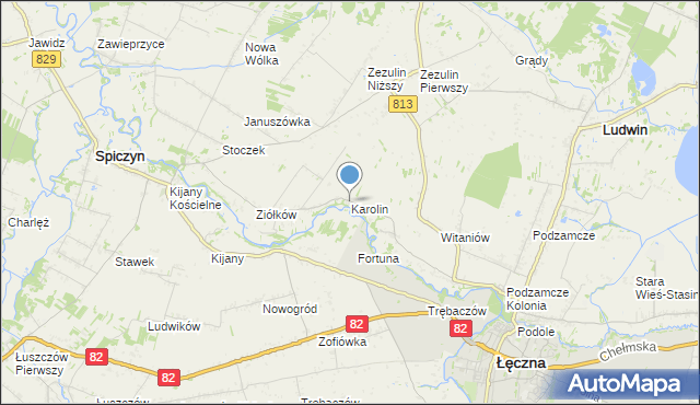 mapa Karolin, Karolin gmina Łęczna na mapie Targeo