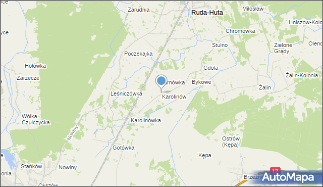 mapa Karolinów, Karolinów gmina Ruda-Huta na mapie Targeo