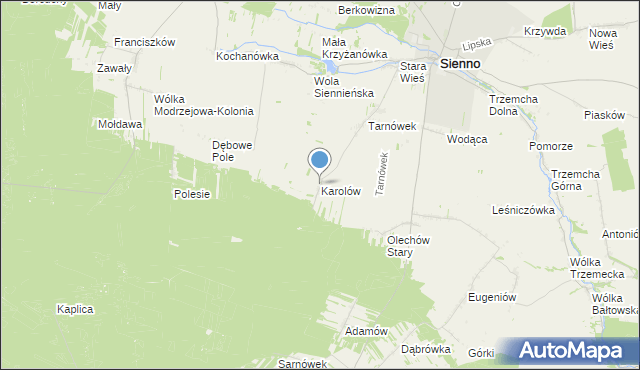 mapa Karolów, Karolów gmina Sienno na mapie Targeo
