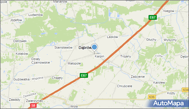 mapa Karpin, Karpin gmina Dąbrówka na mapie Targeo