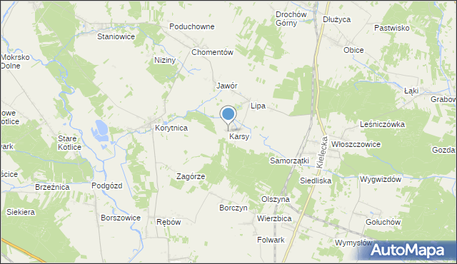 mapa Karsy, Karsy gmina Sobków na mapie Targeo