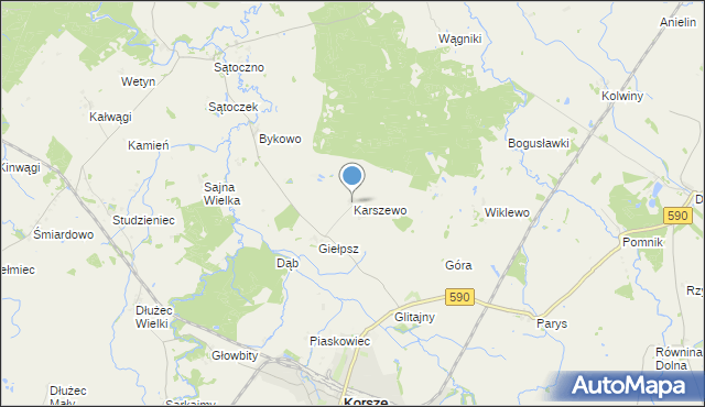 mapa Karszewo, Karszewo gmina Korsze na mapie Targeo
