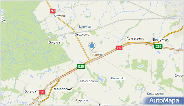 mapa Karwice, Karwice gmina Malechowo na mapie Targeo