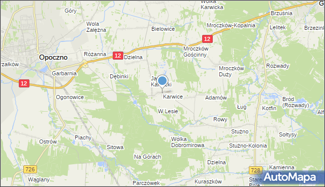 mapa Karwice, Karwice gmina Opoczno na mapie Targeo