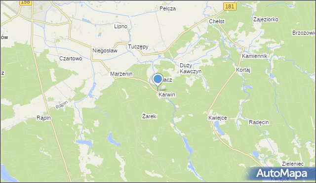 mapa Karwin, Karwin gmina Drezdenko na mapie Targeo