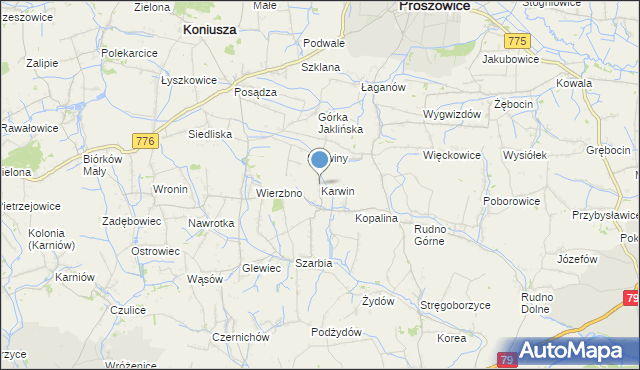 mapa Karwin, Karwin gmina Koniusza na mapie Targeo