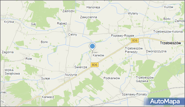 mapa Karwów, Karwów gmina Trzebieszów na mapie Targeo