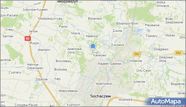 mapa Karwowo, Karwowo gmina Sochaczew na mapie Targeo