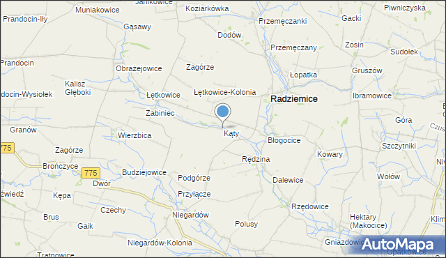 mapa Kąty, Kąty gmina Radziemice na mapie Targeo