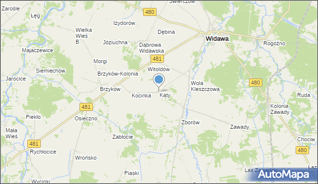 mapa Kąty, Kąty gmina Widawa na mapie Targeo