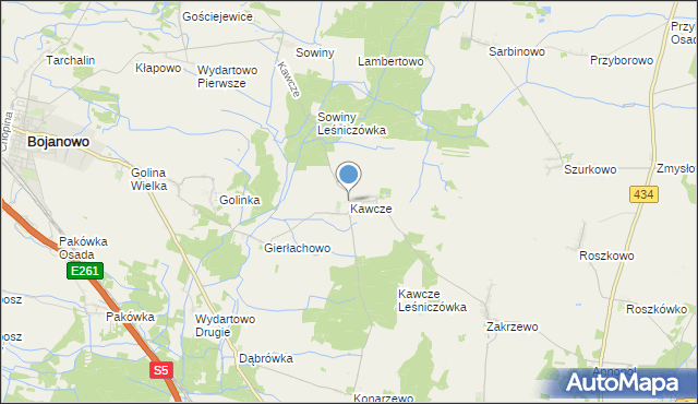 mapa Kawcze, Kawcze gmina Bojanowo na mapie Targeo