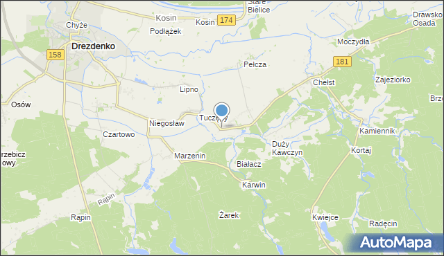 mapa Kawczyn, Kawczyn gmina Drawsko na mapie Targeo