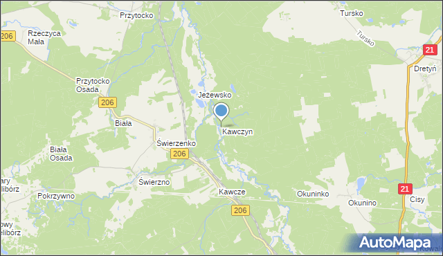 mapa Kawczyn, Kawczyn gmina Miastko na mapie Targeo