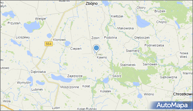mapa Kawno, Kawno gmina Chrostkowo na mapie Targeo