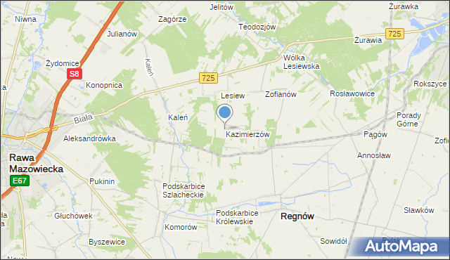 mapa Kazimierzów, Kazimierzów gmina Regnów na mapie Targeo