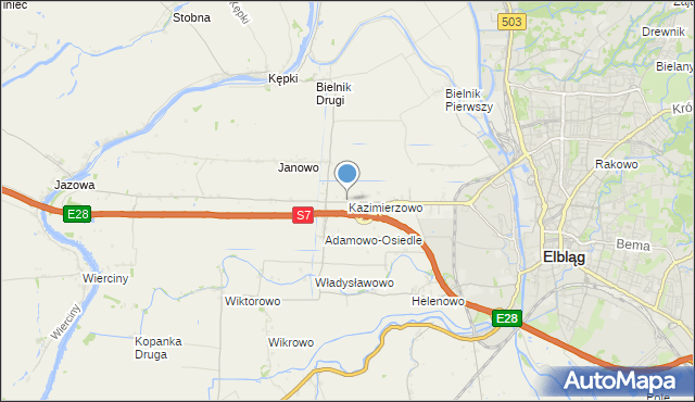 mapa Kazimierzowo, Kazimierzowo gmina Elbląg na mapie Targeo